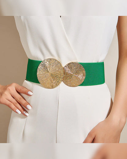 Dames Vintage Elastische Riem Met Gouden Gesp