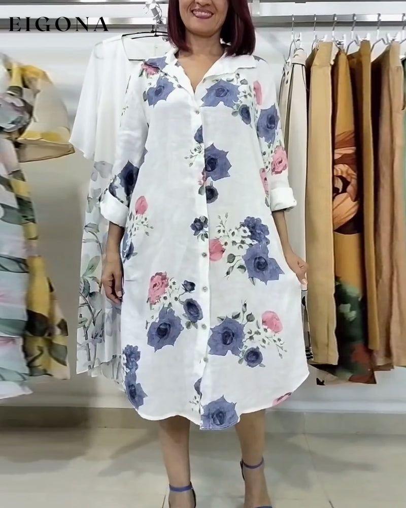 Floral print lapel long sleeve dress casual dresses spring summer