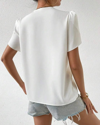 Double V-Neck Petal Sleeve Blouse