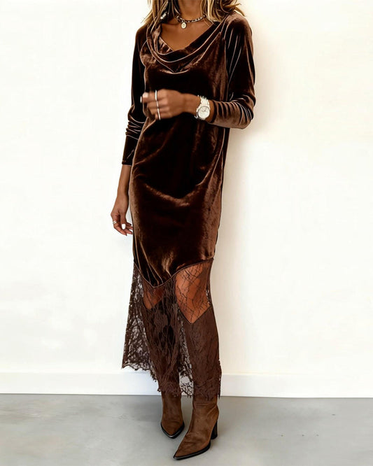 Cowl Neck Lace Patchwork Dress