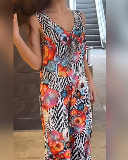 Sleeveless Floral Print Elegant Jumpsuit