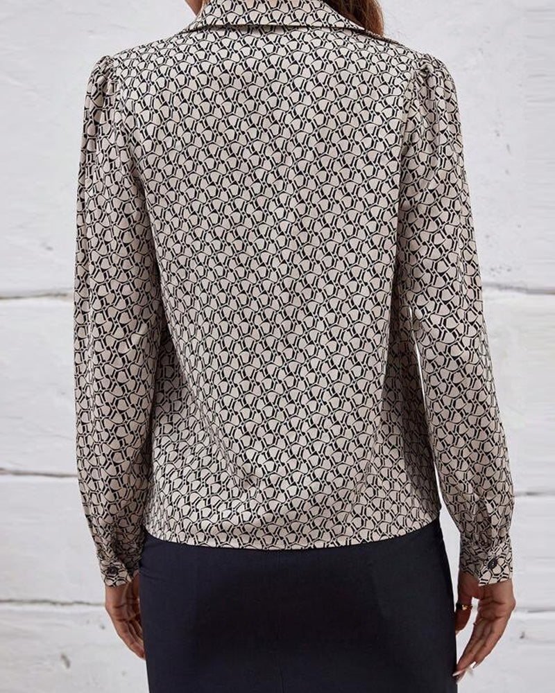 Elegant blouse with geometric print lapel 2023 f/w 202466 23BF blouses & shirts spring