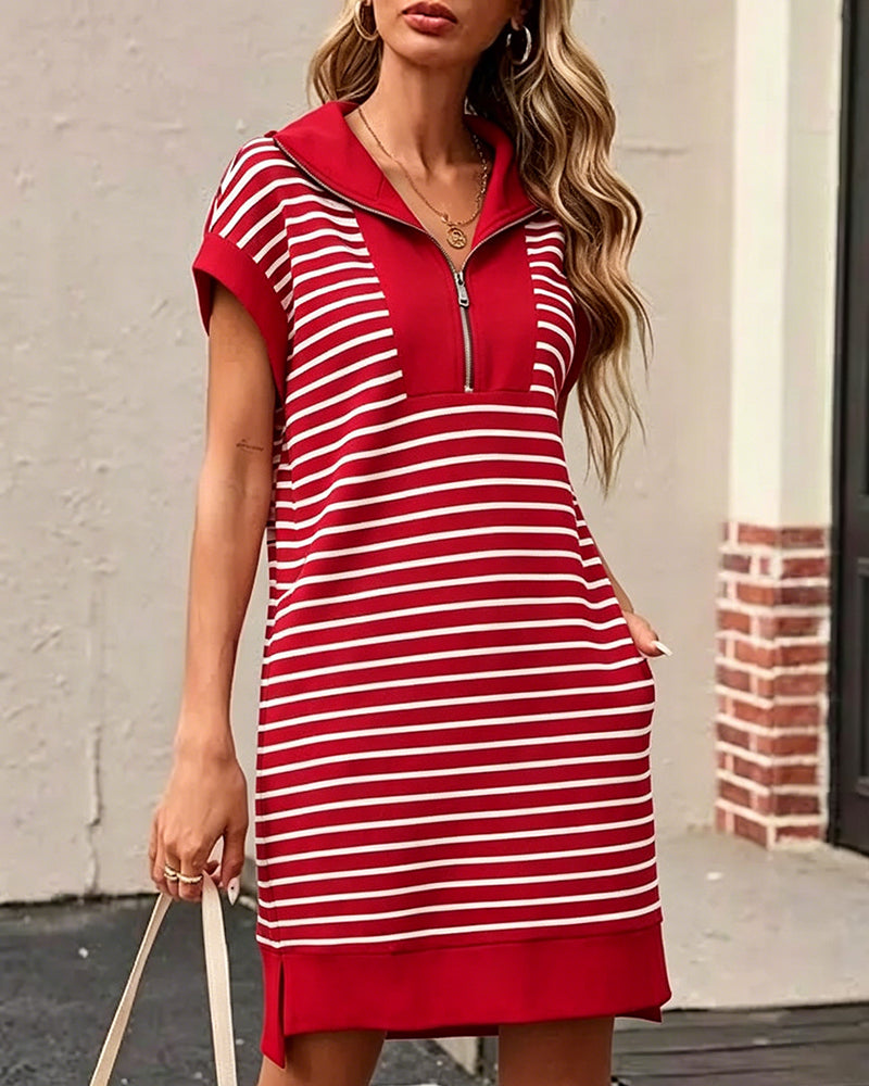 Half-Zip Striped Loose Fit Casual Dress