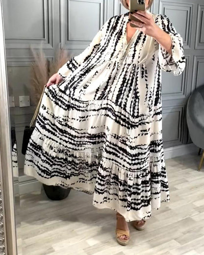 Contrast print bell sleeve casual dress 202466 casual dresses spring summer