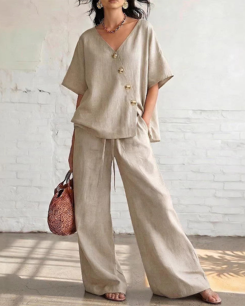 Solid Loose Fit Casual Two-Piece Set