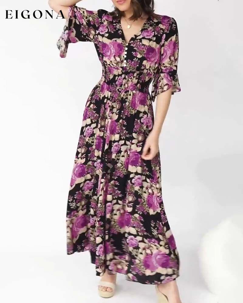 Floral Print V Neck Maxi Dress casual dresses spring summer vacation dresses