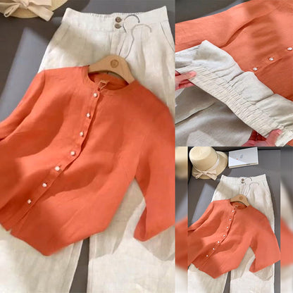 Casual Solid Color Long Sleeve Trousers Suit