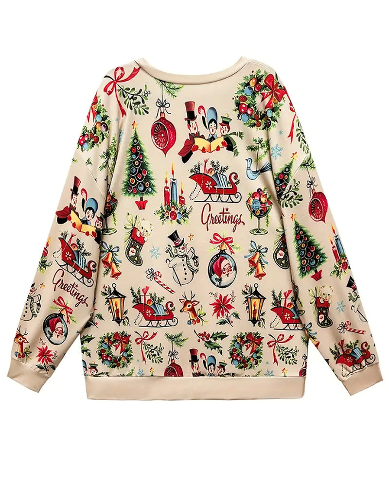 Cozy Plus Size Christmas Print Crew Neck Pullover Sweatshirt 2024 f/w christmas sweatshirts