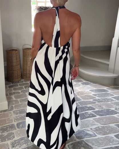Temperament Halterneck Geometric Long Dress
