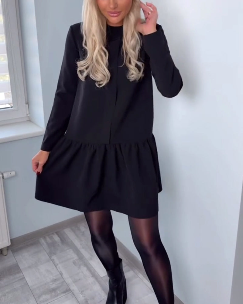 Long-Sleeved Pleated A-Line Dress