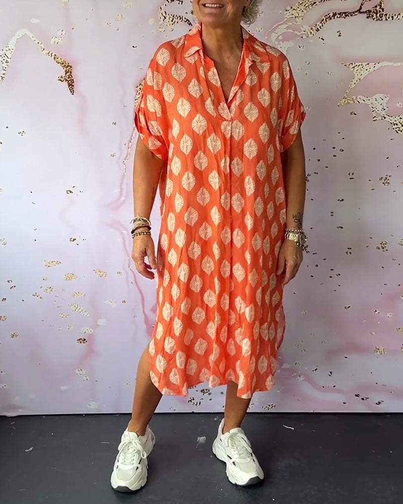 Lapel short sleeve loose dress