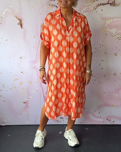 Lapel short sleeve loose dress