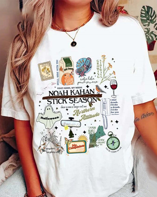 Cartoon letter printed round neck casual t-shirt summer t-shirts