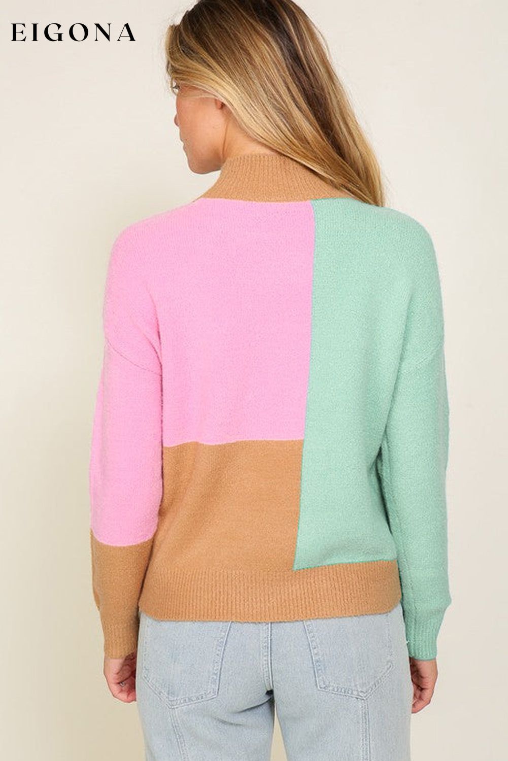 Multicolour Colorblock Mock Neck Ribbed Trim Sweater All In Stock Best Sellers clothes Color Green Color Multicolor Color Pink EDM Monthly Recomend Hot picks long sleeve shirt long sleeve shirts long sleeve top long sleeve tops Occasion Daily Print Color Block Season Fall & Autumn shirt shirts Style Southern Belle sweaters top tops