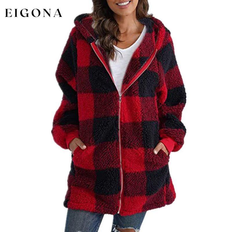 Casual Plaid Coat Red best Best Sellings cardigan cardigans clothes Plus Size Sale tops Topseller