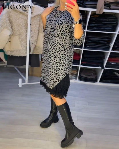 Leopard print slimming dress 2023 f/w casual dresses Clothes Dresses spring