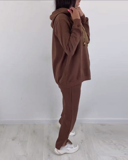 Casual solid color slit hoodie set 2024 f/w spring two-piece sets