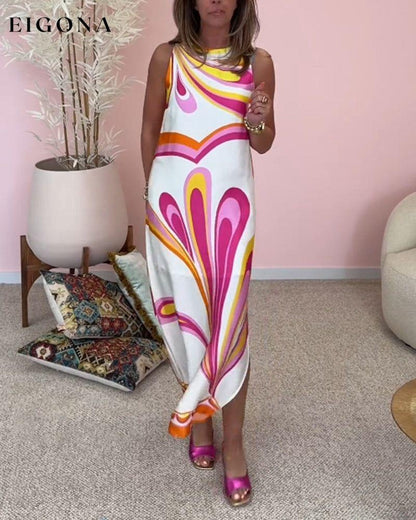 Sleeveless printed slit back cutout dress casual dresses summer