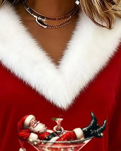 Plush Christmas Print Long Sleeve Top