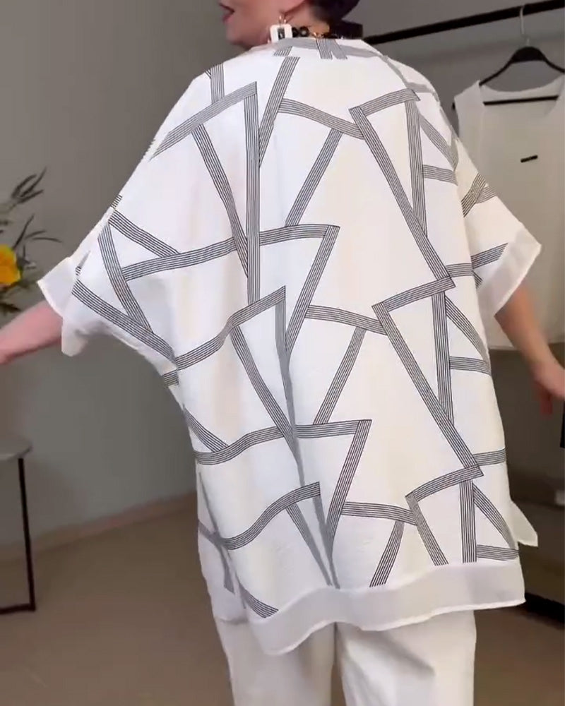 Batwing Sleeve Printed Casual Coat