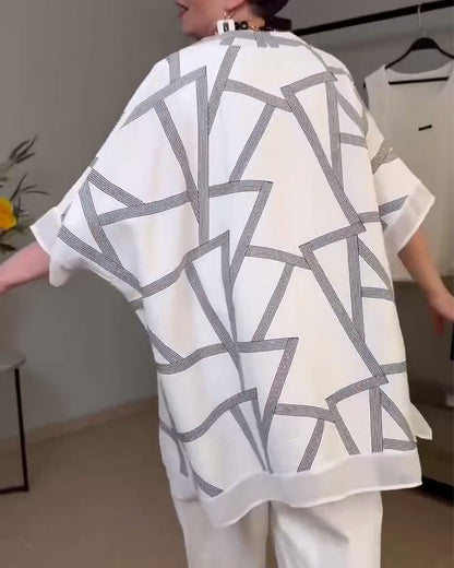 Batwing Sleeve Printed Casual Coat