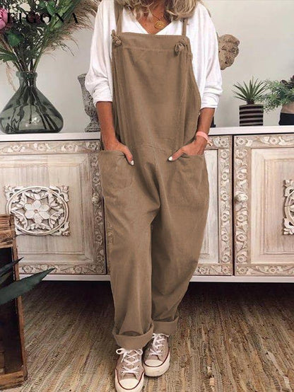 Women's Casual Pure Color Adjustable Overalls cotton linens jumpsuits