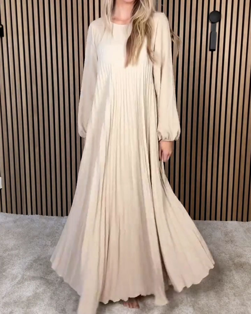 Elegant Puff Sleeve Pleated Dress