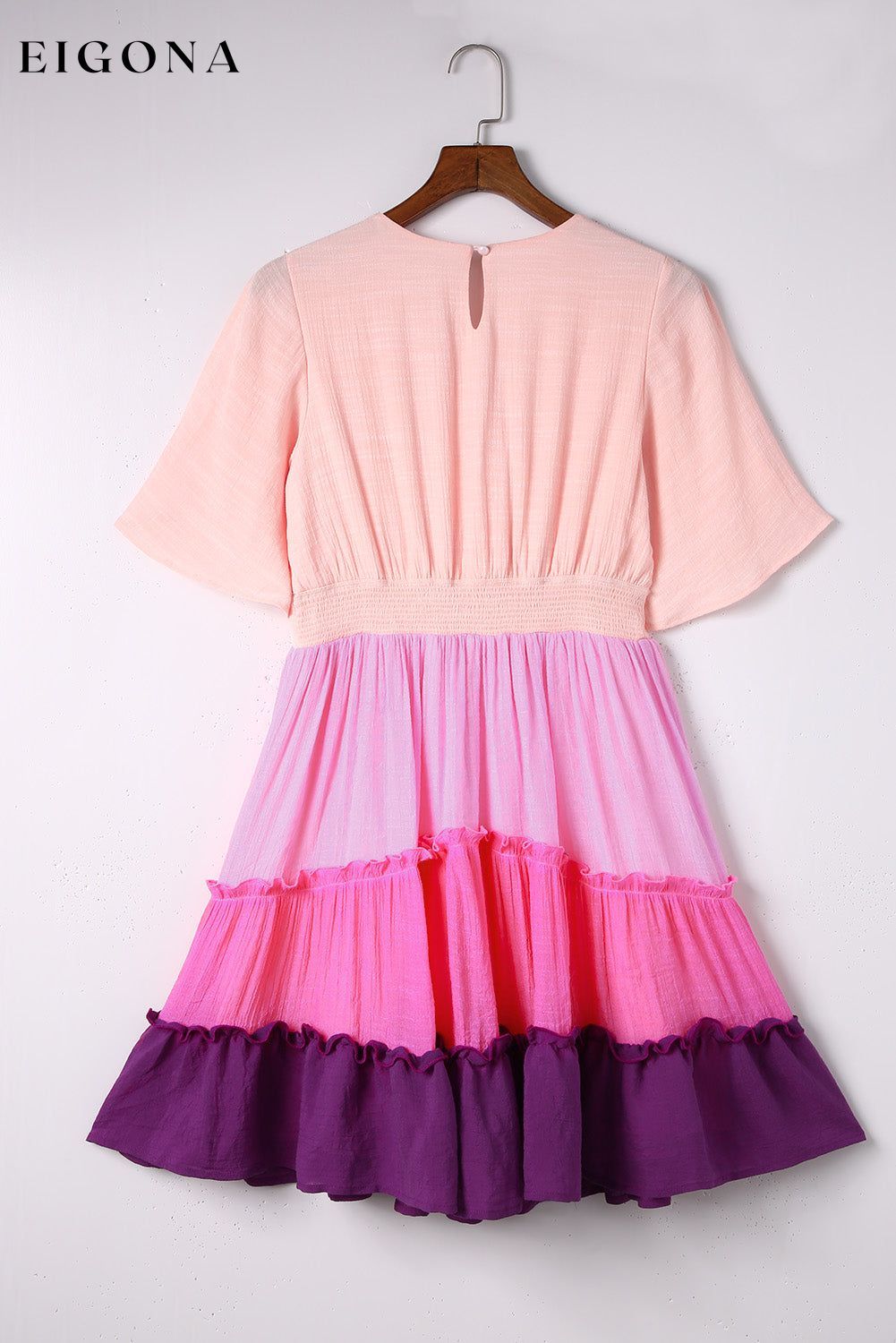 Pink Ombre Colorblock Tiered Dress All In Stock casual dress casual dresses clothes Color Pink DL Exclusive dress dresses Occasion Daily Print Color Block Season Summer short dresses Style Southern Belle