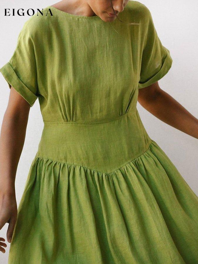 Casual Solid Color Pocket Dress cotton linens