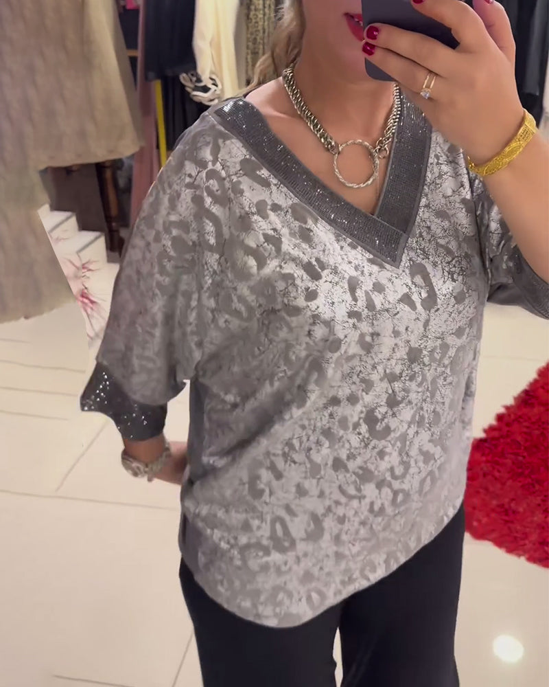 Lässige Bluse mit V-Ausschnitt und Print
