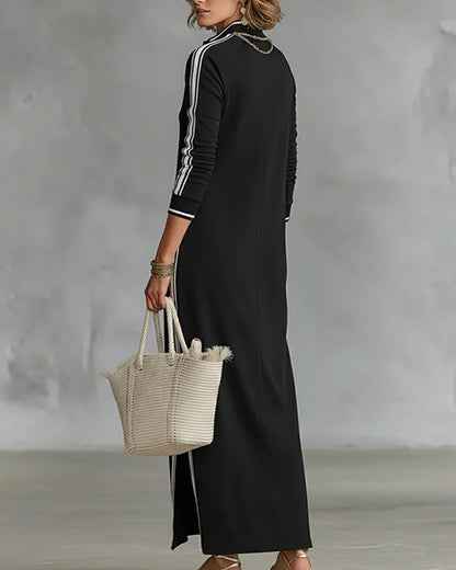 Contrast Button V-Neck Dress