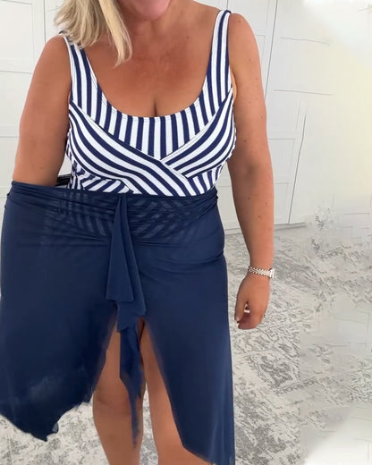 Wide Strap Striped One-Piece Swimsuit