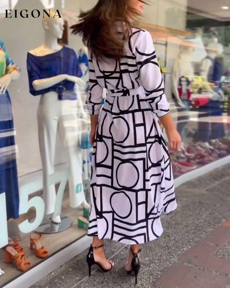 Elegant long dress with geometric print lapels casual dresses spring summer