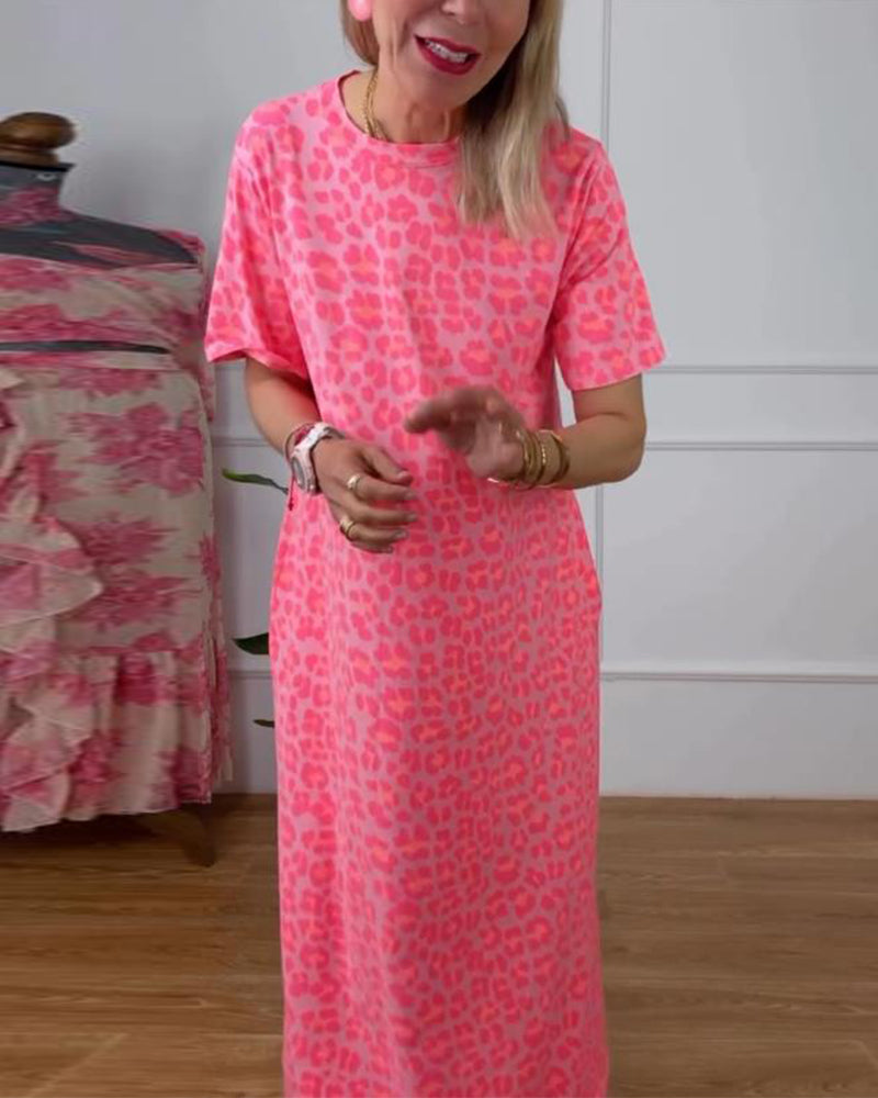 Short-Sleeved Leopard Print Dress