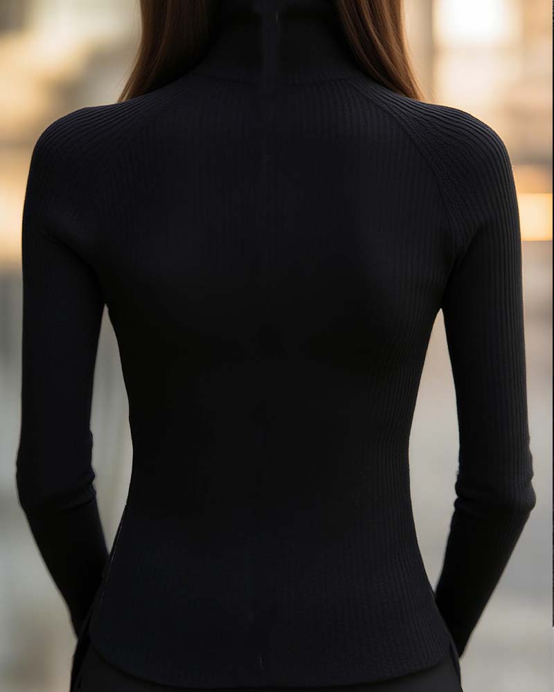 Warm Zip-Up High-Neck Stretch T-Shirt