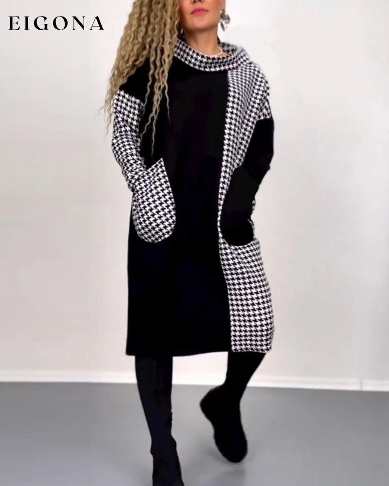 Round Neck Color Block Plaid Dress 2023 f/w 23BF casual dresses Clothes Dresses