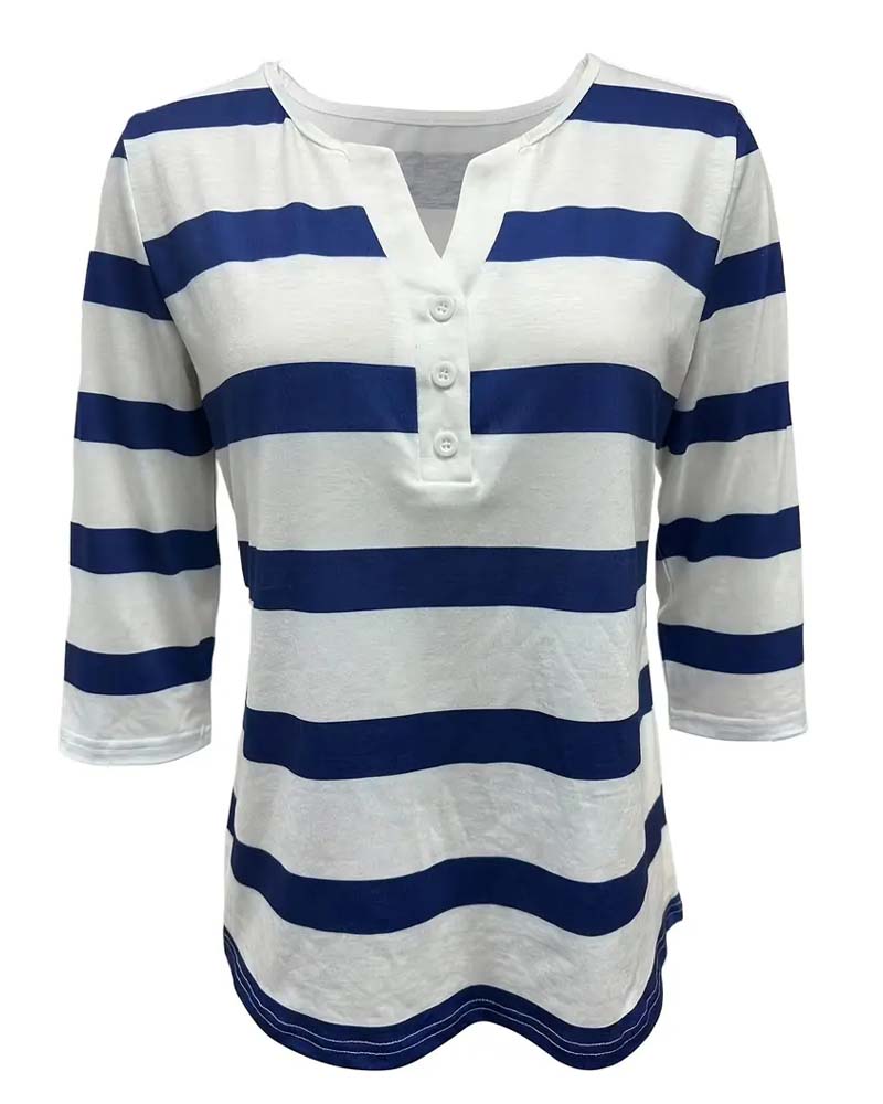 Long-Sleeved Versatile Striped Blouse