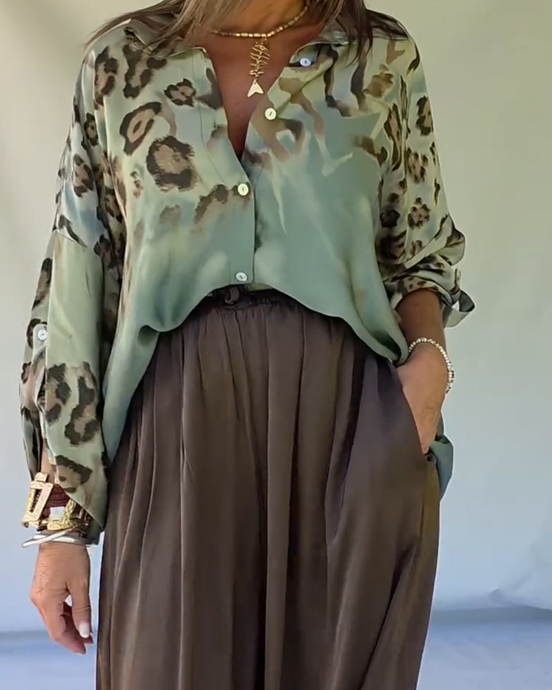 Chic Leopard Print Collared Shirt