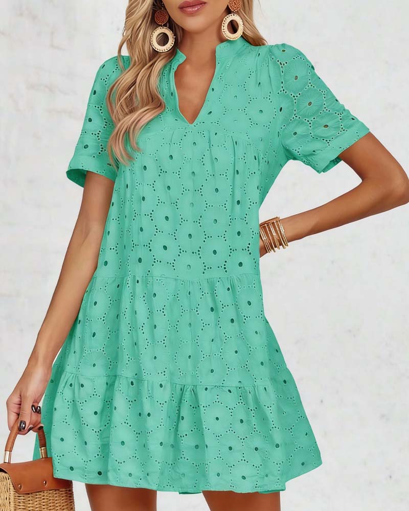 Hollow V-Neck Short-Sleeved Dress