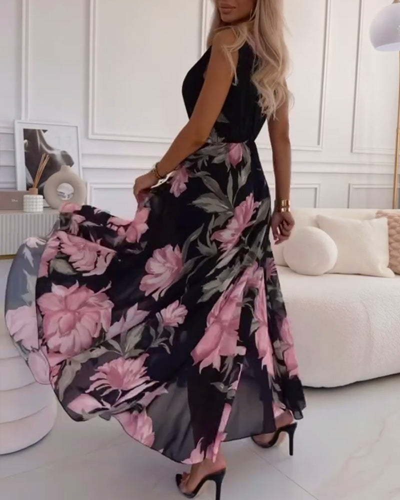 Deep V floral waist-skimming dress casual dresses summer