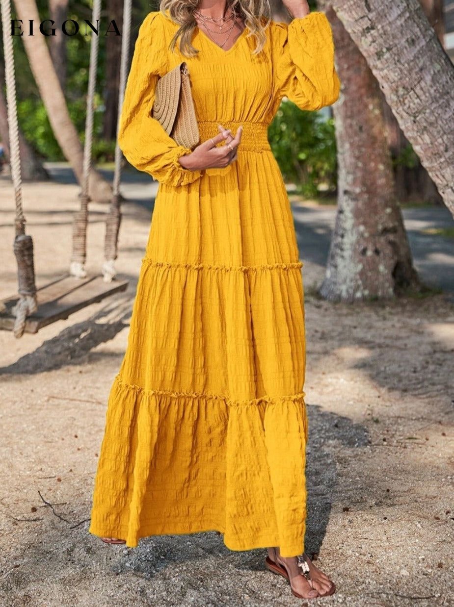 Smocked Waist V-Neck Maxi Dress clothes dress dresses G@S long dress maxi dress Ship From Overseas Shipping Delay 09/29/2023 - 10/04/2023