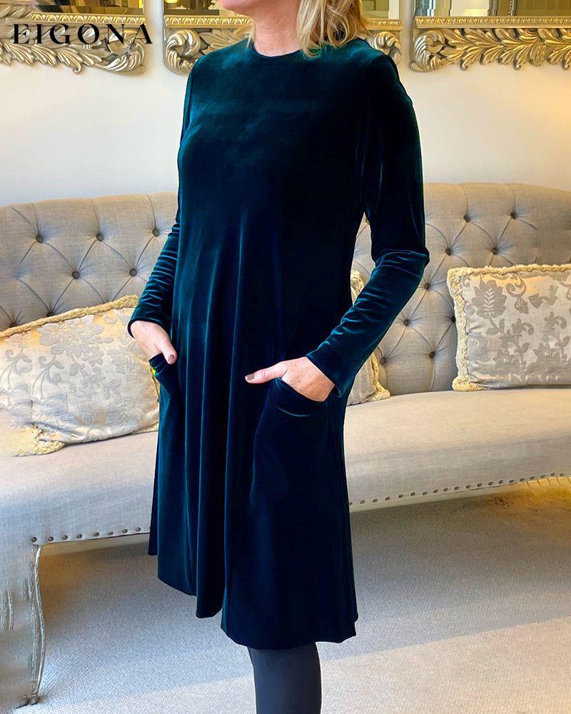 Pocket Velvet Round Neck Dress 2023 f/w 23BF casual dresses Clothes Dresses