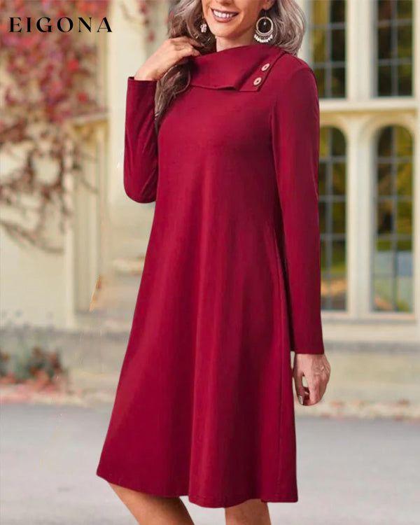 Solid Color Button Elegant Dress 23BF Casual Dresses Clothes Dresses Dresses Women