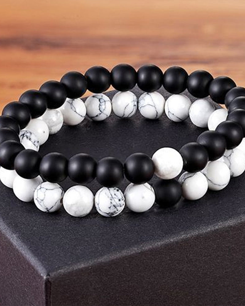 Black and white bead woven couple bracelet set Jewelry