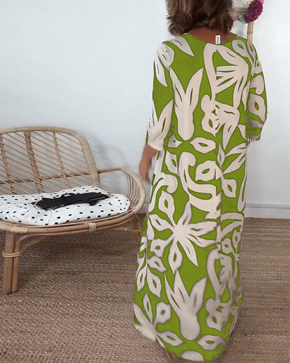 Abito stampato a maniche lunghe con scollo tondo