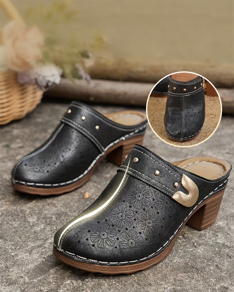 Covered Toe Chunky Heel Slip-On Sandals