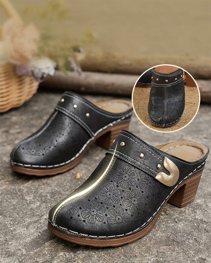 Covered Toe Chunky Heel Slip-On Sandals