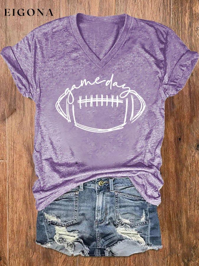 Women's Football Gameday Casual V-Neck Tee ball print