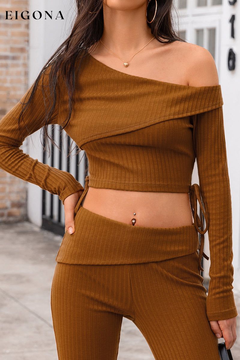 Asymmetrical Neck Ribbed Crop Top B@H@S@D clothes crop top croptop long sleeve top Ship From Overseas Shipping Delay 09/29/2023 - 10/04/2023 ShippingDelay 09/29/2023 - 10/04/2023 trend