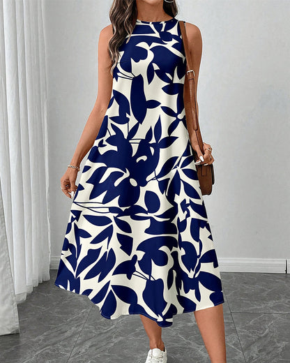 Casual Sleeveless Print Midi Dress